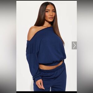 Fashion Nova Navy Off Shoulder Pant Set